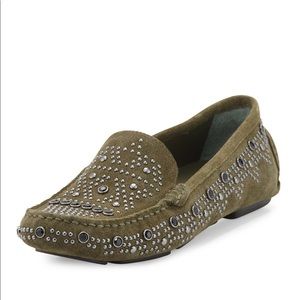 Donald J Pilner Uma Studded Suede Loafer- Green